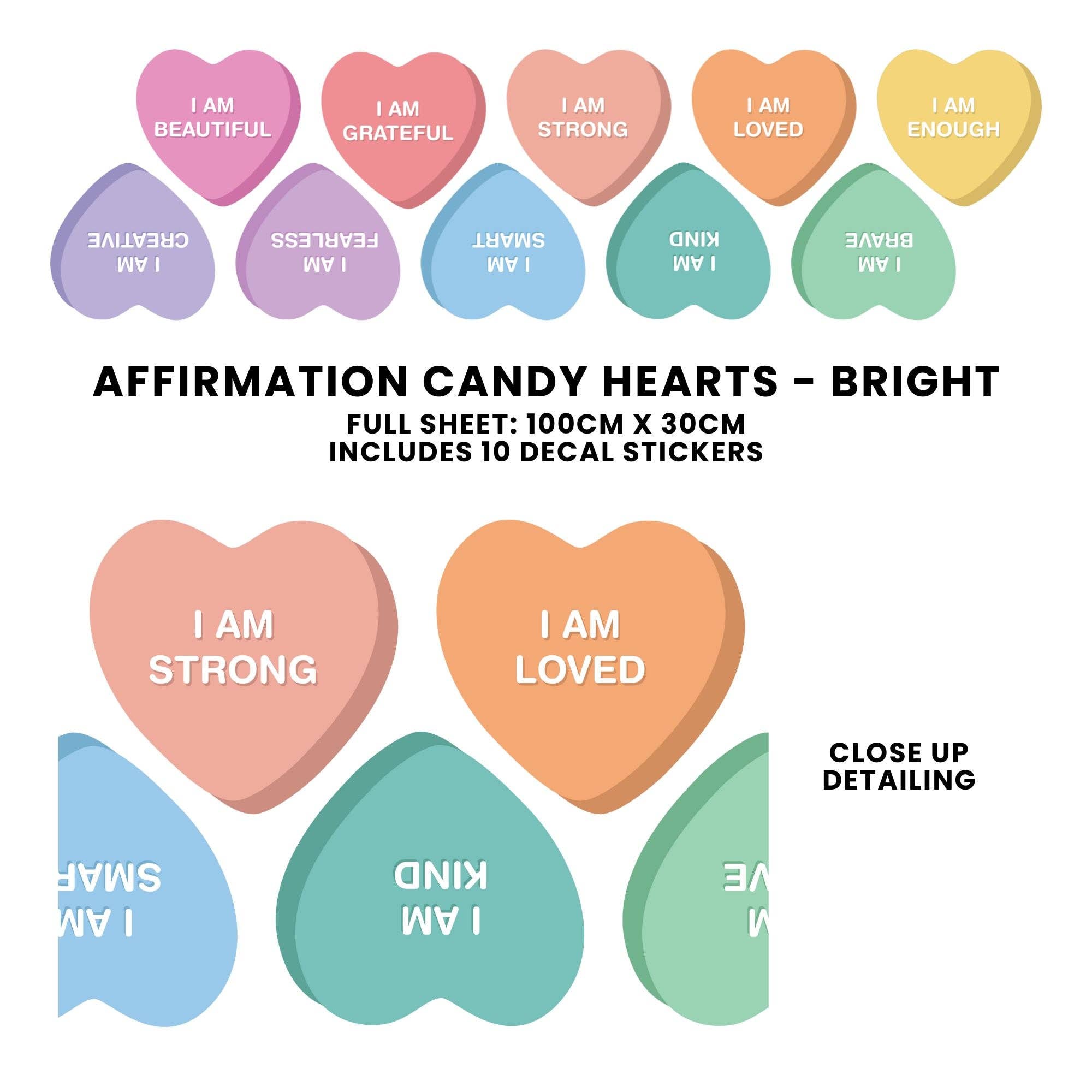 Cherrypick – wholesale Wall decal/stickers – Peel & Stick Fabric Wall Stickers - Affirmation Candy Hearts (Bright)3
