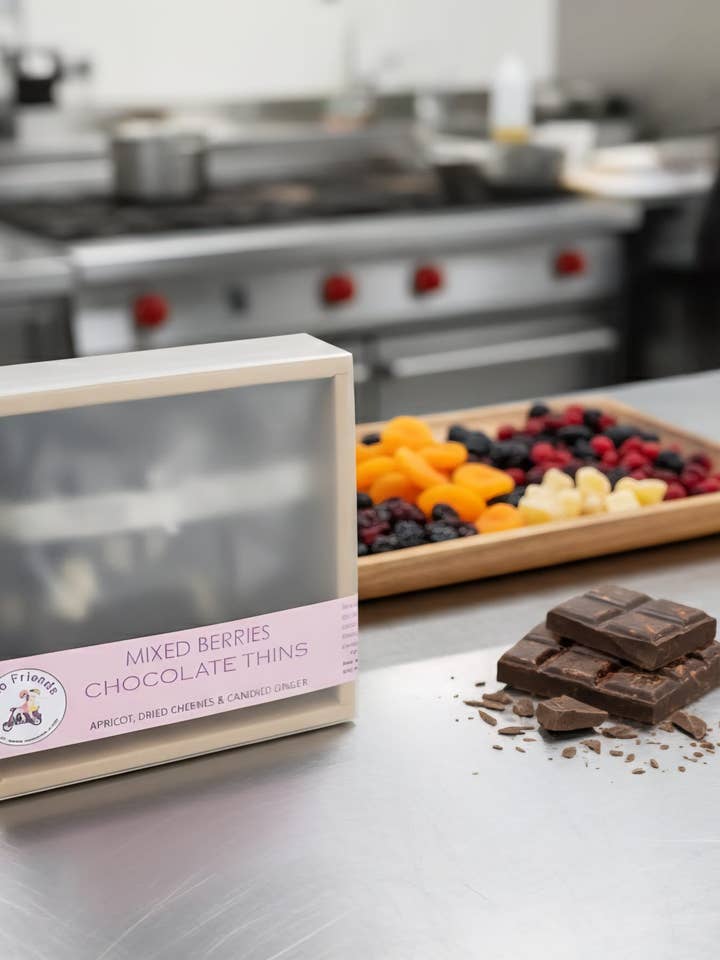 Local Handcrafted Berry And Fruit Chocolate Bark Thins for wholesale by Two Friends Chocolates