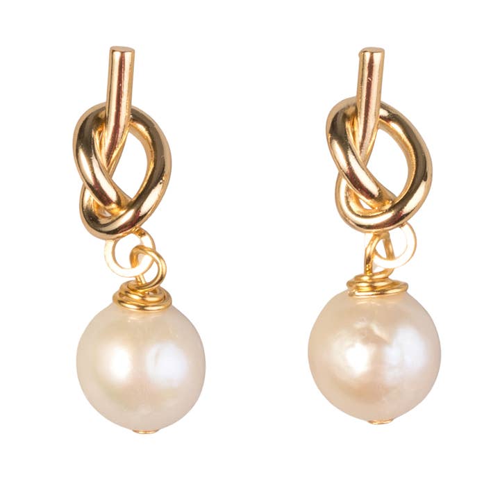 Gold Knot & Freshwater Pearl Earring for wholesale by ali & bird jewelry