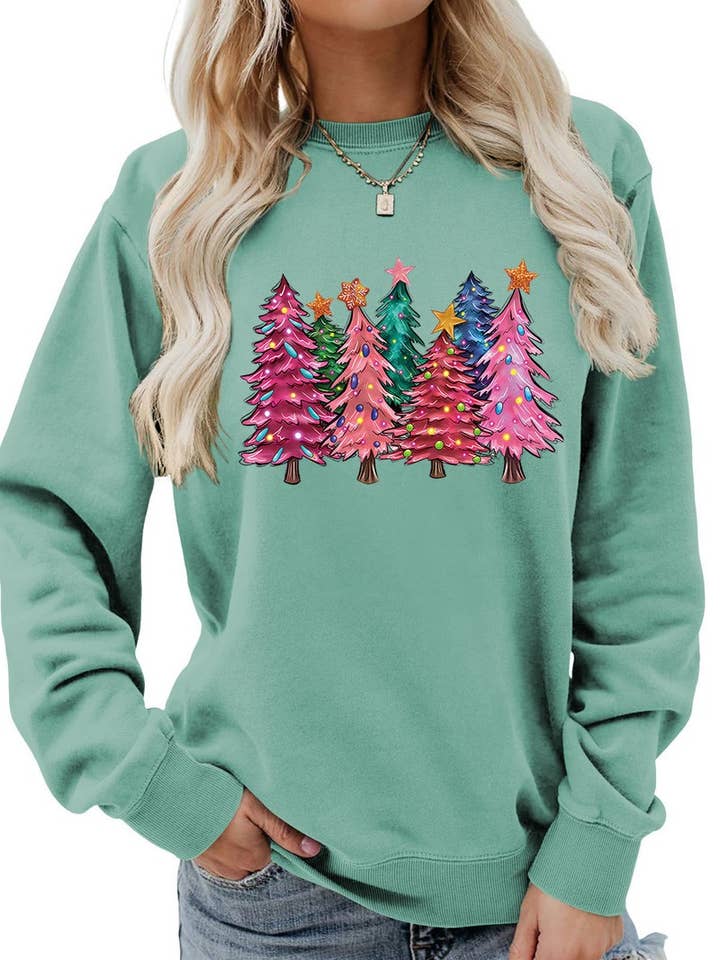 NINEXIS - Wholesale Blouse - Women's - CWTBLL01353_SEVEN PINK CHRISTMAS TREES CREW NECK SWEATSHIRT36