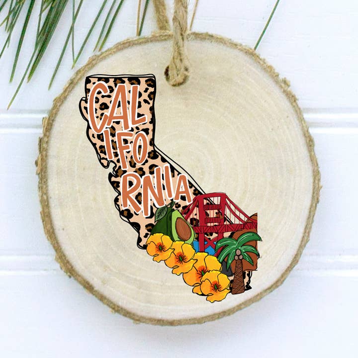 California Christmas Wood Ornament for wholesale by Fancy Fanny