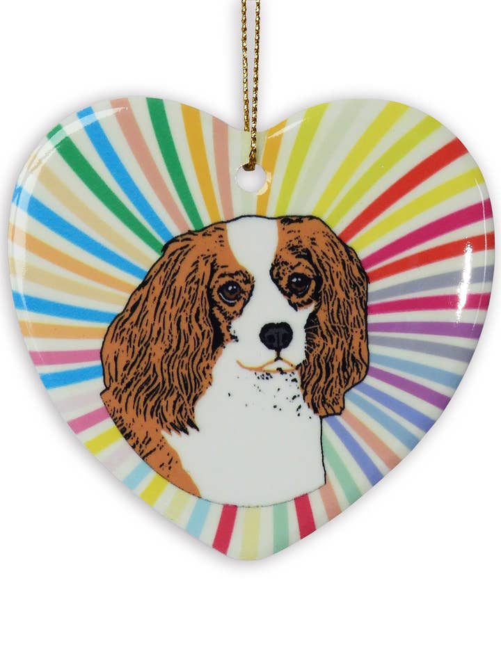 Cavalier Brown Ceramic Heart Ornament for wholesale by Sabyloo