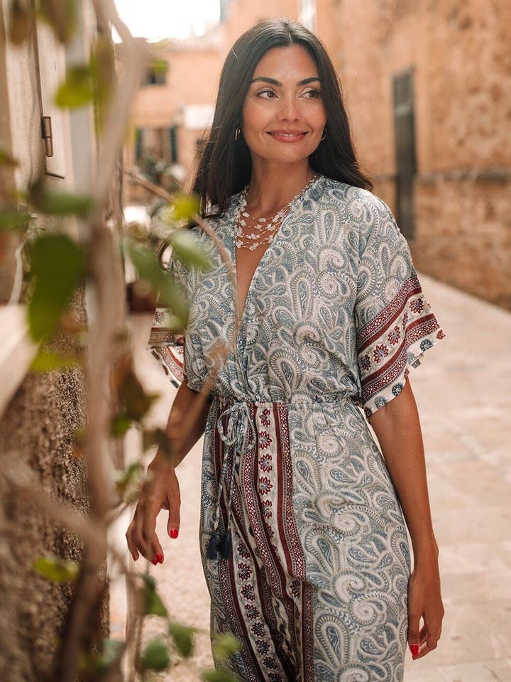 Smuk Boho Kaftan silke sommerkjole, P kjole for engroshandel hos Miss Kitsch