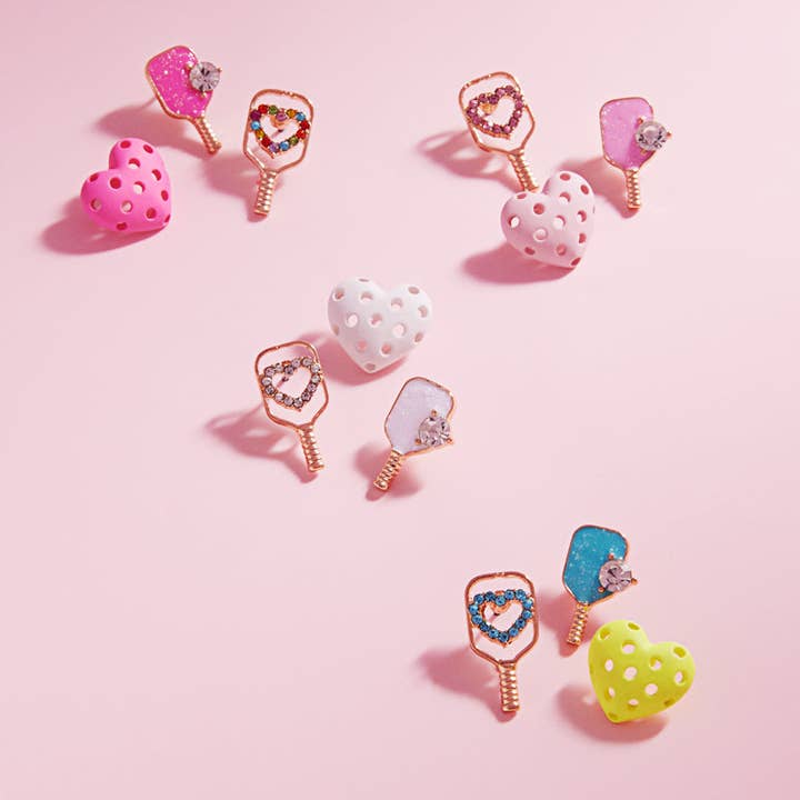 Designature New York - Wholesale Jewelry Set - Sports Pickleball Enamel Print 3 Set Post Earrings