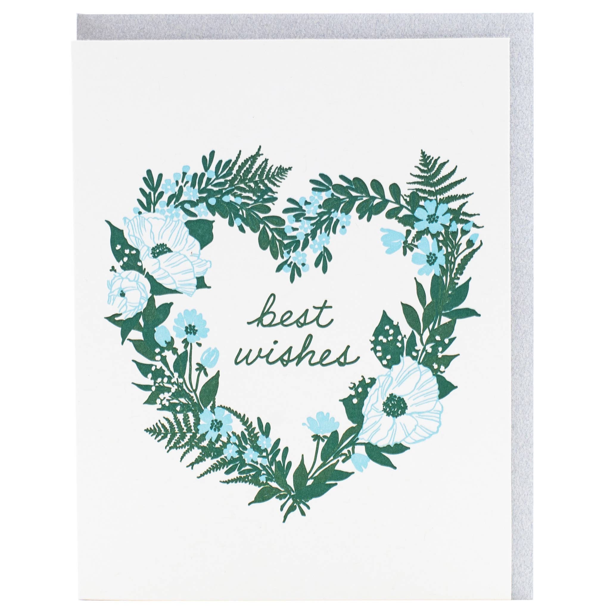 Smudge Ink - Wholesale Wedding Card - Floral Heart Wreath Wedding Card0