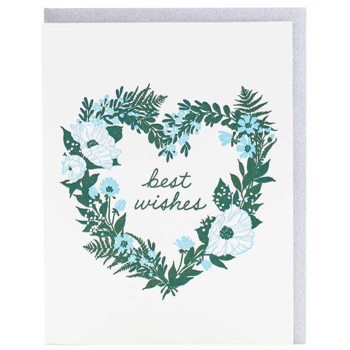 Smudge Ink - Wholesale Wedding Card - Floral Heart Wreath Wedding Card