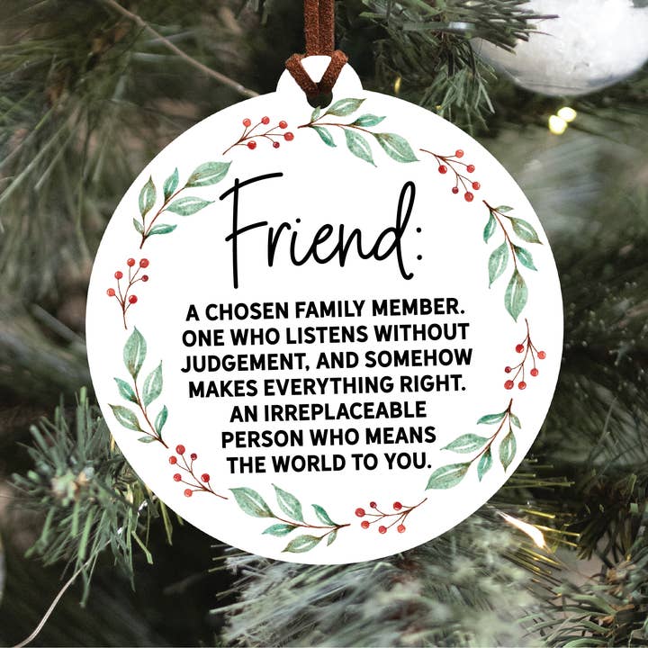 Friend Christmas Ornament for wholesale by Knotty Design Co.