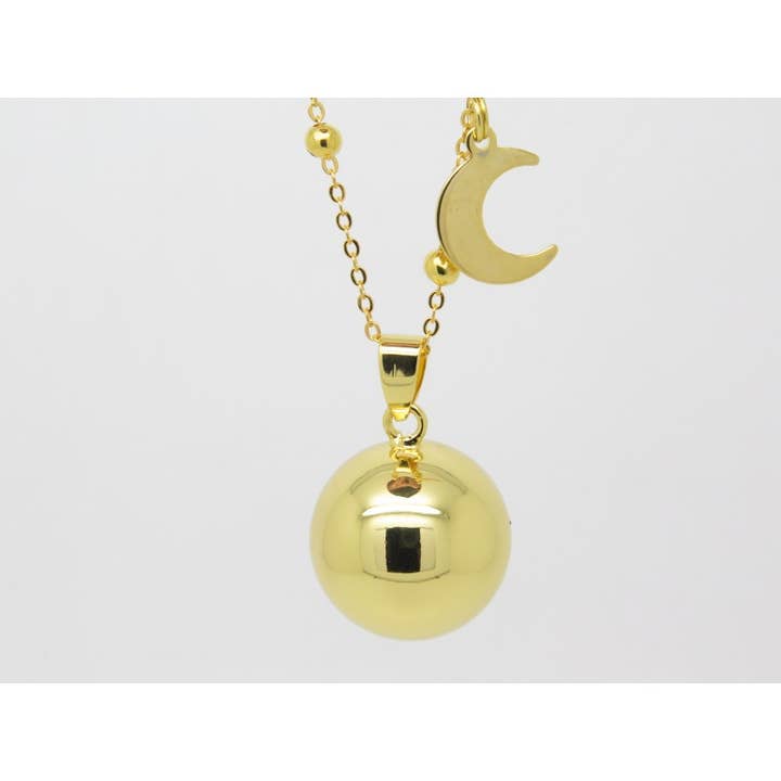 F de Bm créations - Wholesale Pendant/Charm Necklace - SMOOTH GOLDEN MOON PREGNANCY NECKLACE AND GOLD COLORED BALL CHAIN SMALL FEET AND PEARLS GIFT EXPECTANT MOTHER F by Bm Creations1