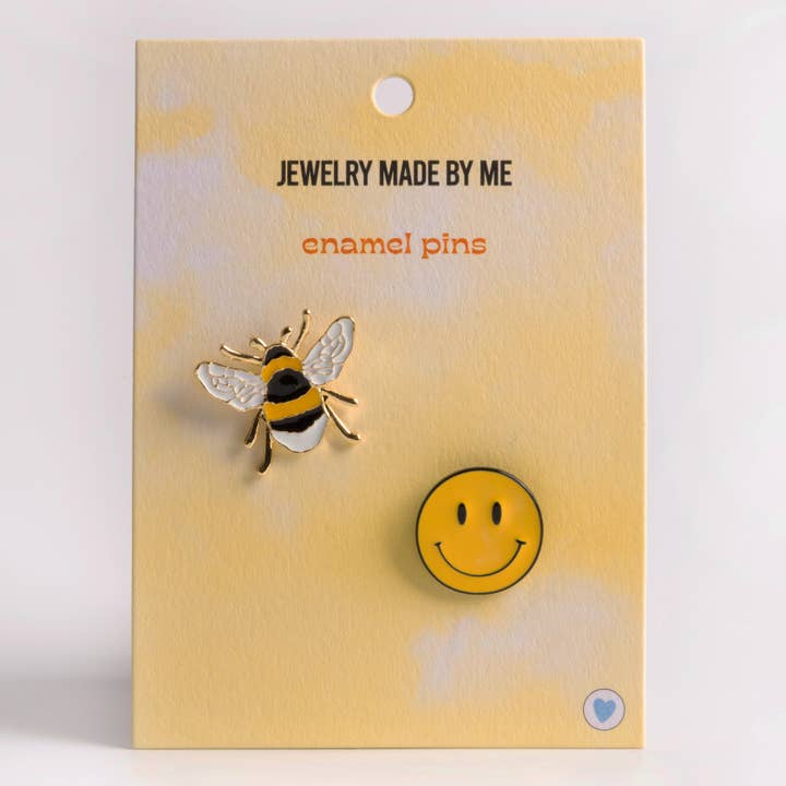 Jewelry Made by Me – wholesale Lapel pin/button – JMBM Kids Bumble Bee Pin & Happy Face Enamel Pin Duo