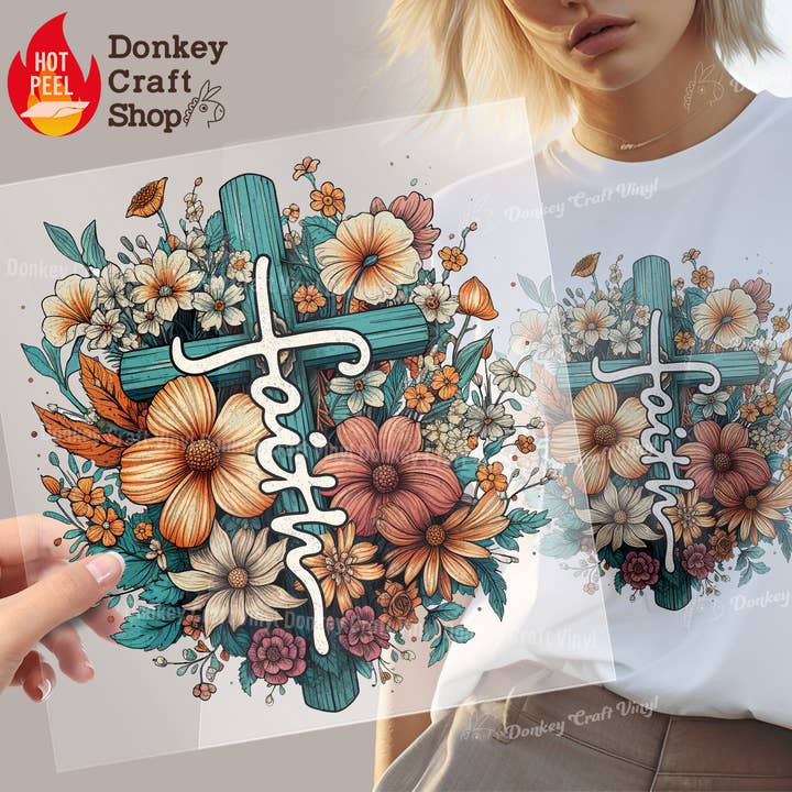 Faith Cross DTF Transfers, Ready to press for wholesale by Donkey Craft