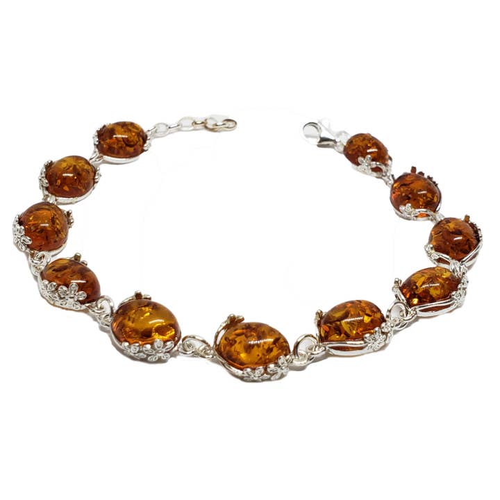 Cognac Amber Flower Design Bracelet for wholesale by Amberman