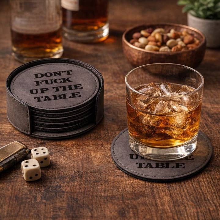 BeyBerk International - Wholesale Coasters - 6 Coaster Set with Holder in Vintage Grey Leatherette1