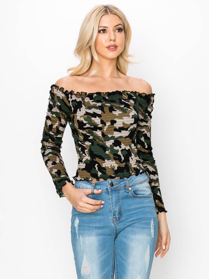 AY19270LP - SMOCKING CROP TOP for engroshandel hos Heart & Hips