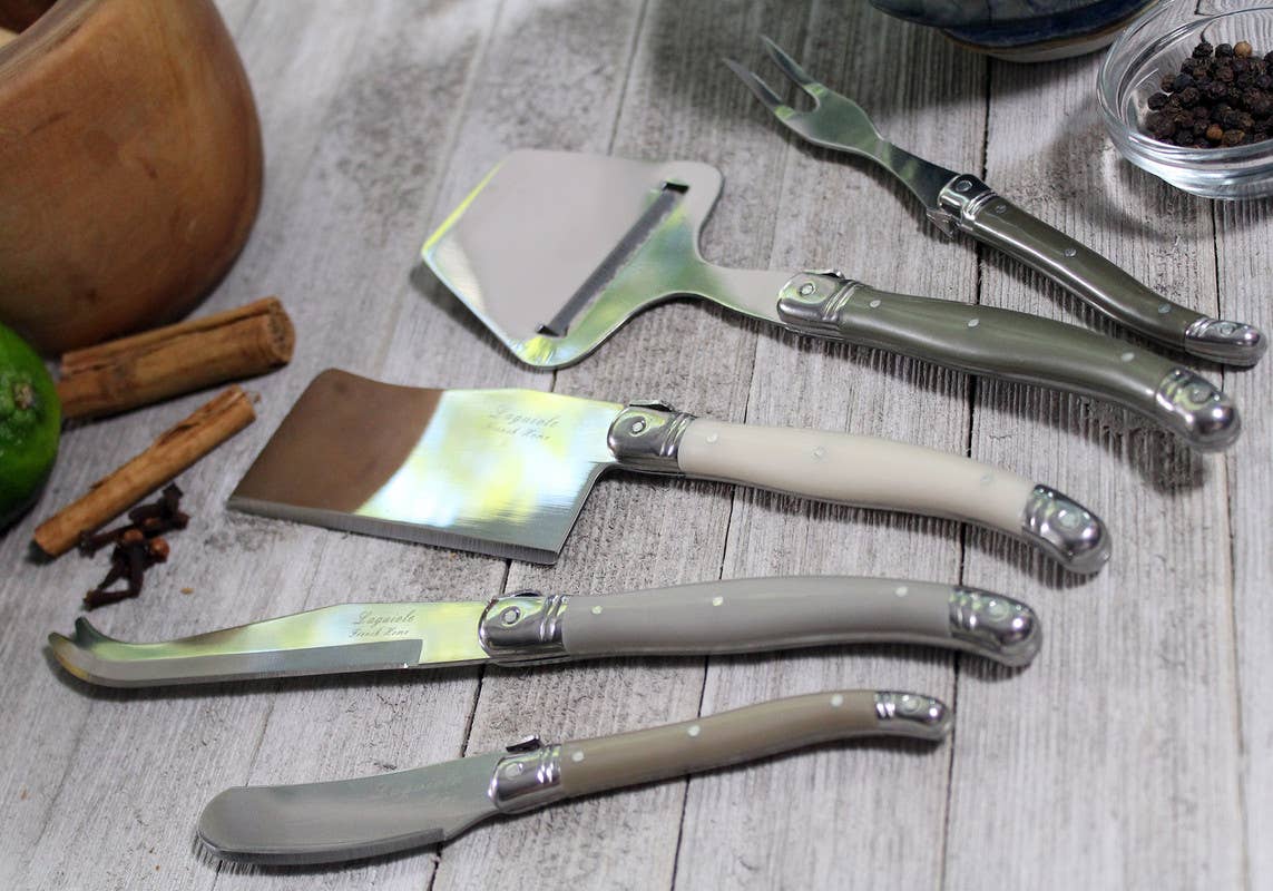 French Home - Vendita all'ingrosso Coltello da formaggio - Set coltello, forchetta e affettatrice da formaggio Laguiole, 5 pezzi2