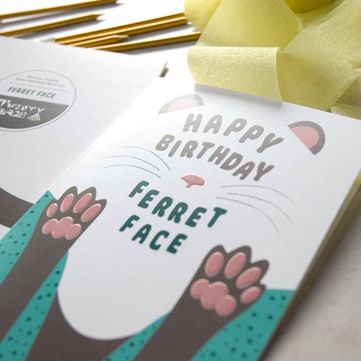 Paw Card - Birthday Ferret - Embossed Greetings card for wholesale by Twenty Birds