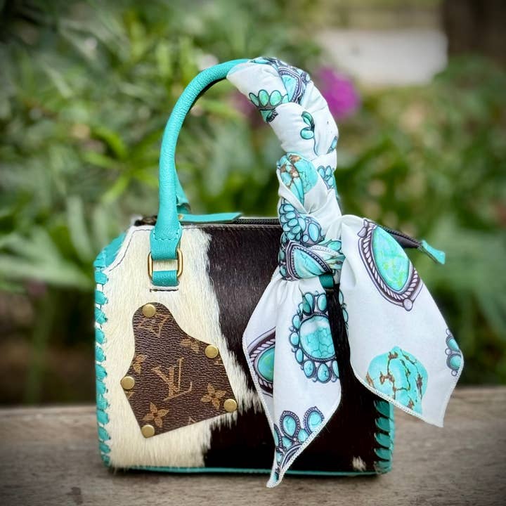 Upcycled LV Cowhide Turquoise Leather Speedy Bag Western for wholesale by Southern Junkie Gypsy Boutique