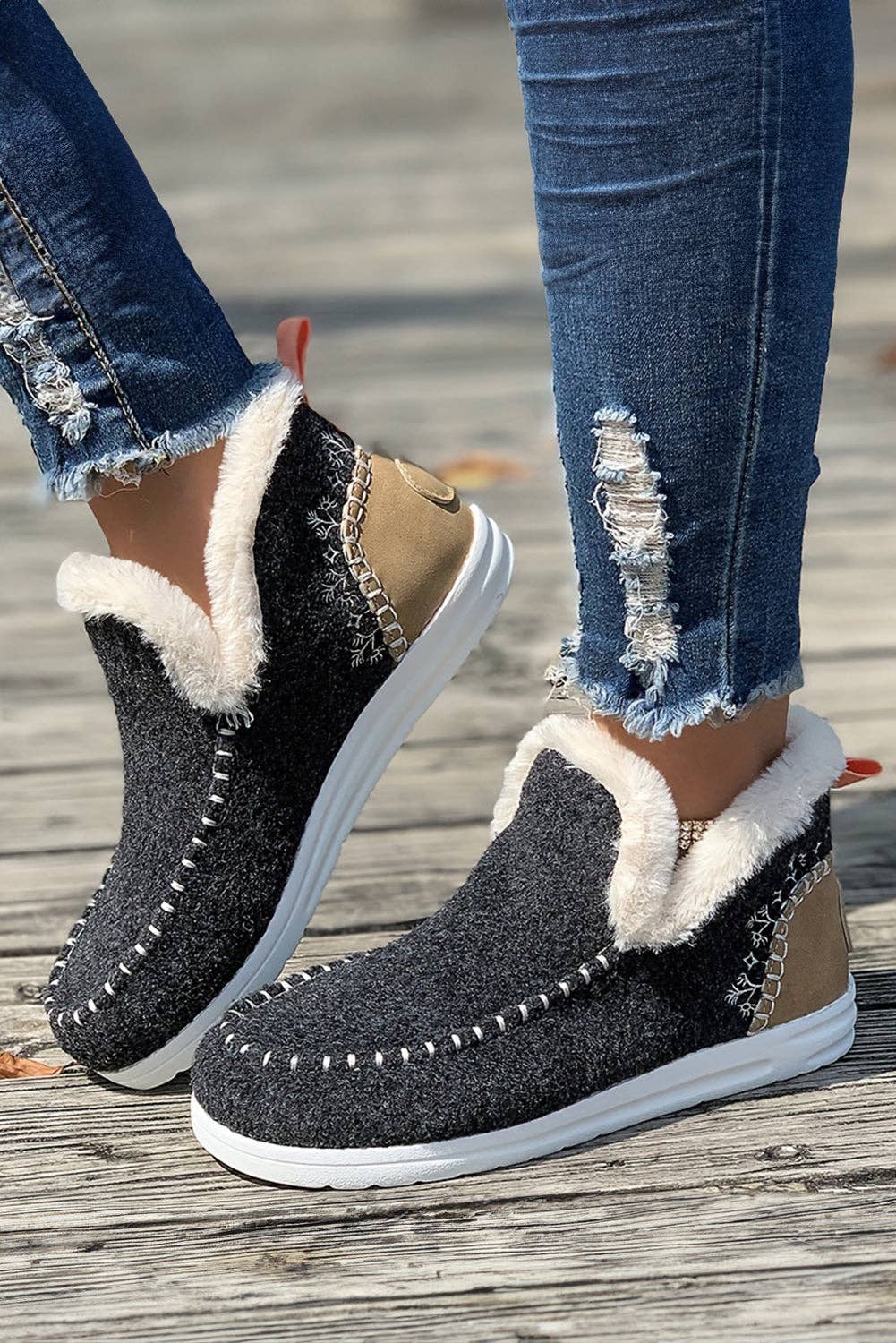 Threaded Pear - Vente Bottines – femme - Bottes à la cheville en suédine avec coutures et doublure en peluche Anna8