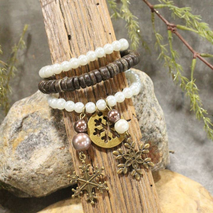 Vintage Snowflake Charm'd Bracelet Set for wholesale by The Primitive Peddler, Inc.