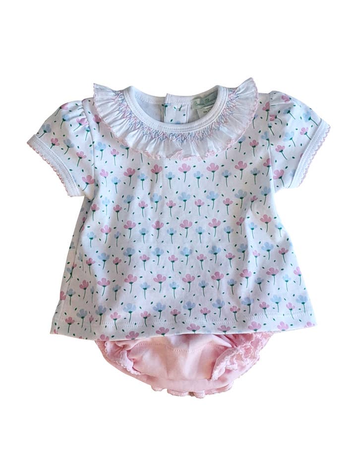 Baby Threads - Wholesale Clothing Set - Baby - Hand smocked Spring flowers diaper set Pima Cotton