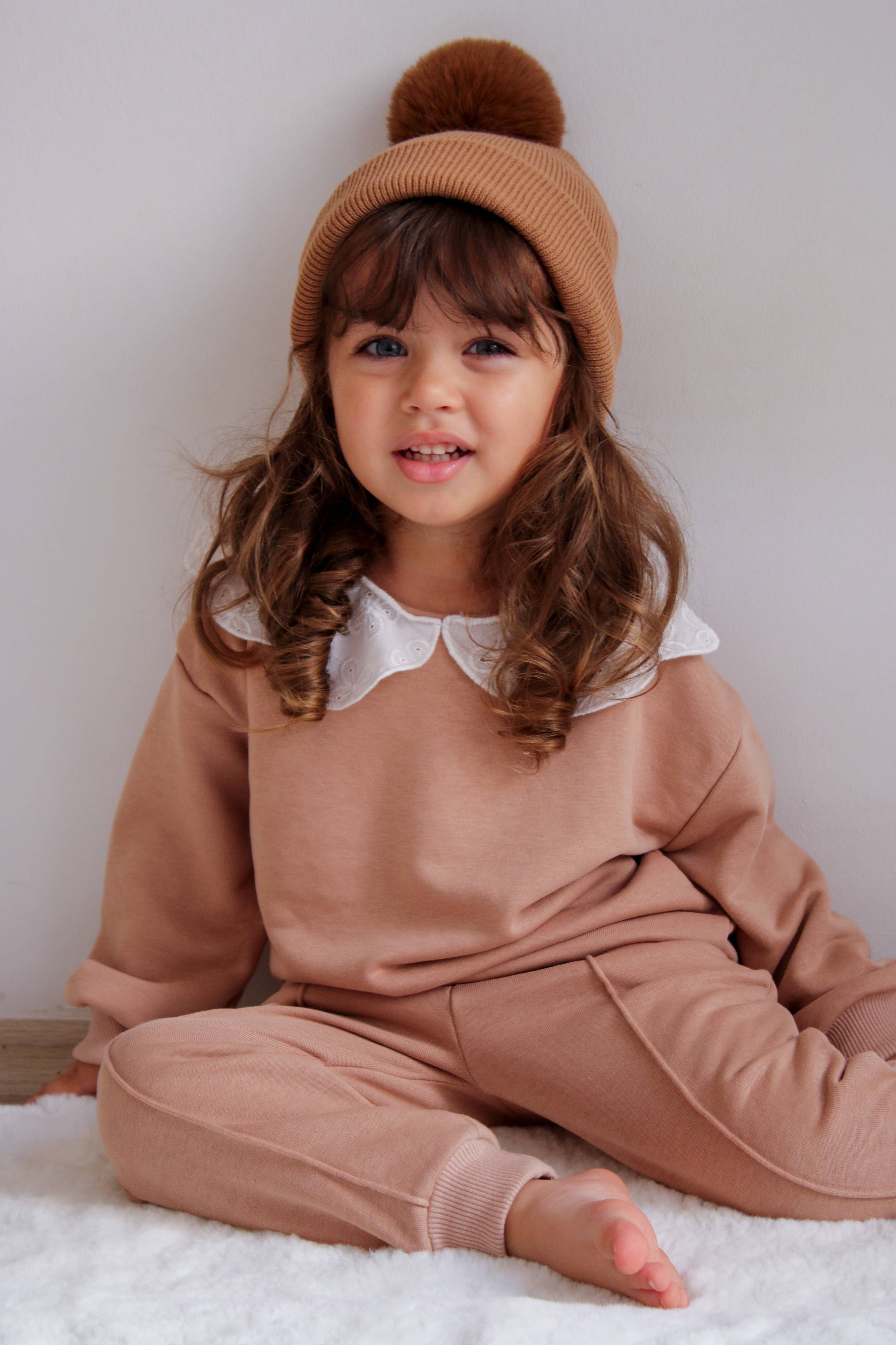 Single Pom Pom Baby/Kid's Brown Beanie Hat 0-8 Years for wholesale on Faire4