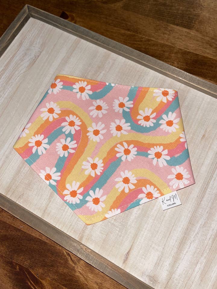 Groovy Daisies Reversible Dog Bandana, Â K and M Collars for wholesale by K and M Collars
