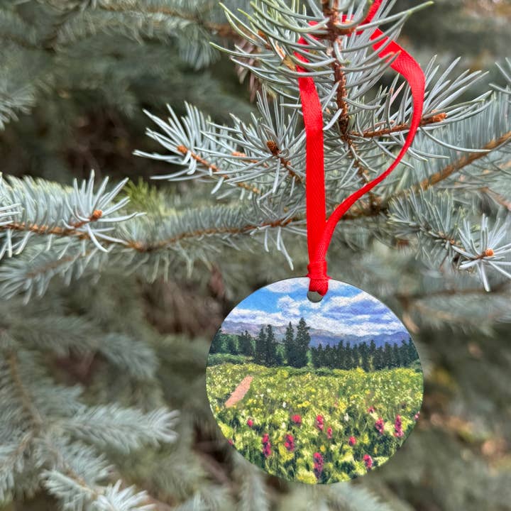 Durango Colorado Wildflowers Engineer Mountain Ornament for wholesale by Duck Girl Art