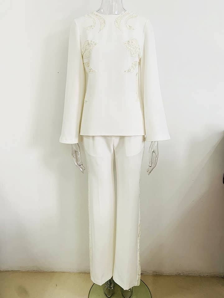 White SET113 Elegant Lace Bell Sleeve Set for wholesale on Faire