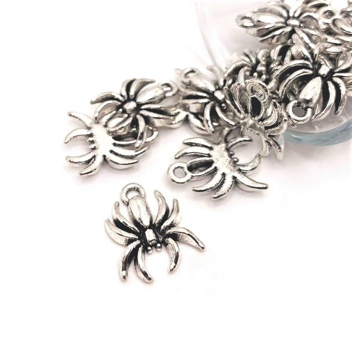 Silver Hanging Spider Charm, 18x14mm for wholesale by Guerrilla Charm