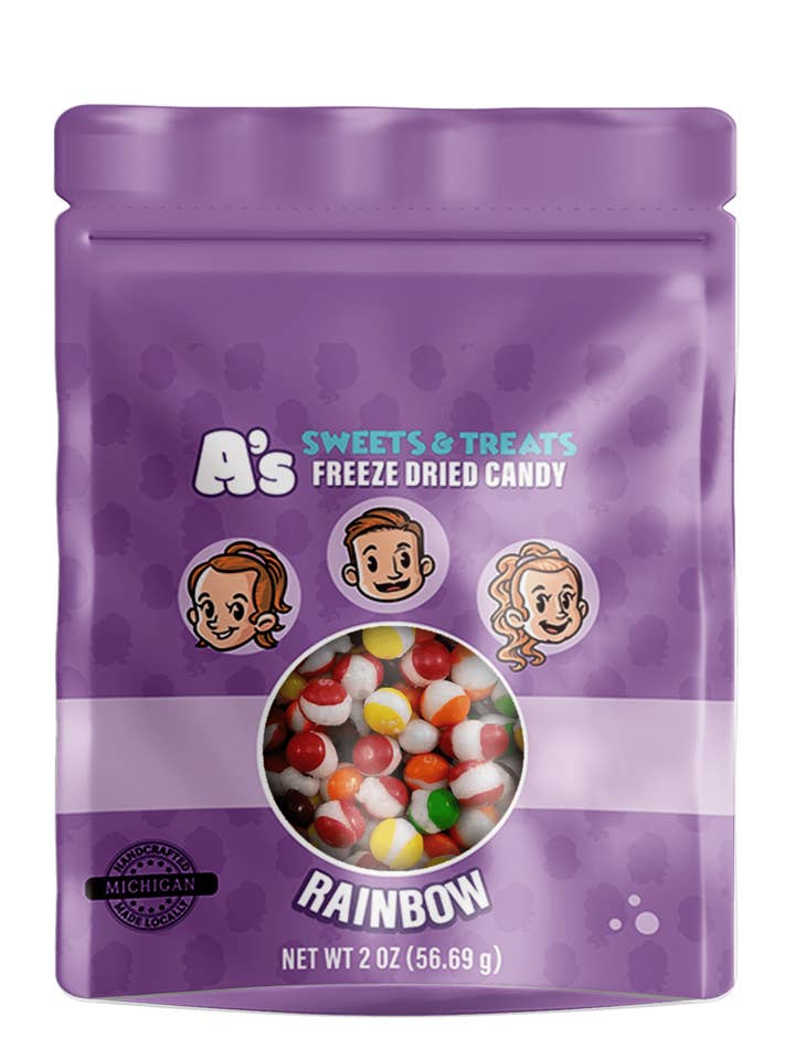 Regenbogenbissen 2oz Snack & Go für den Großhandel von A’s Sweets & Treats Freeze Dried Candy