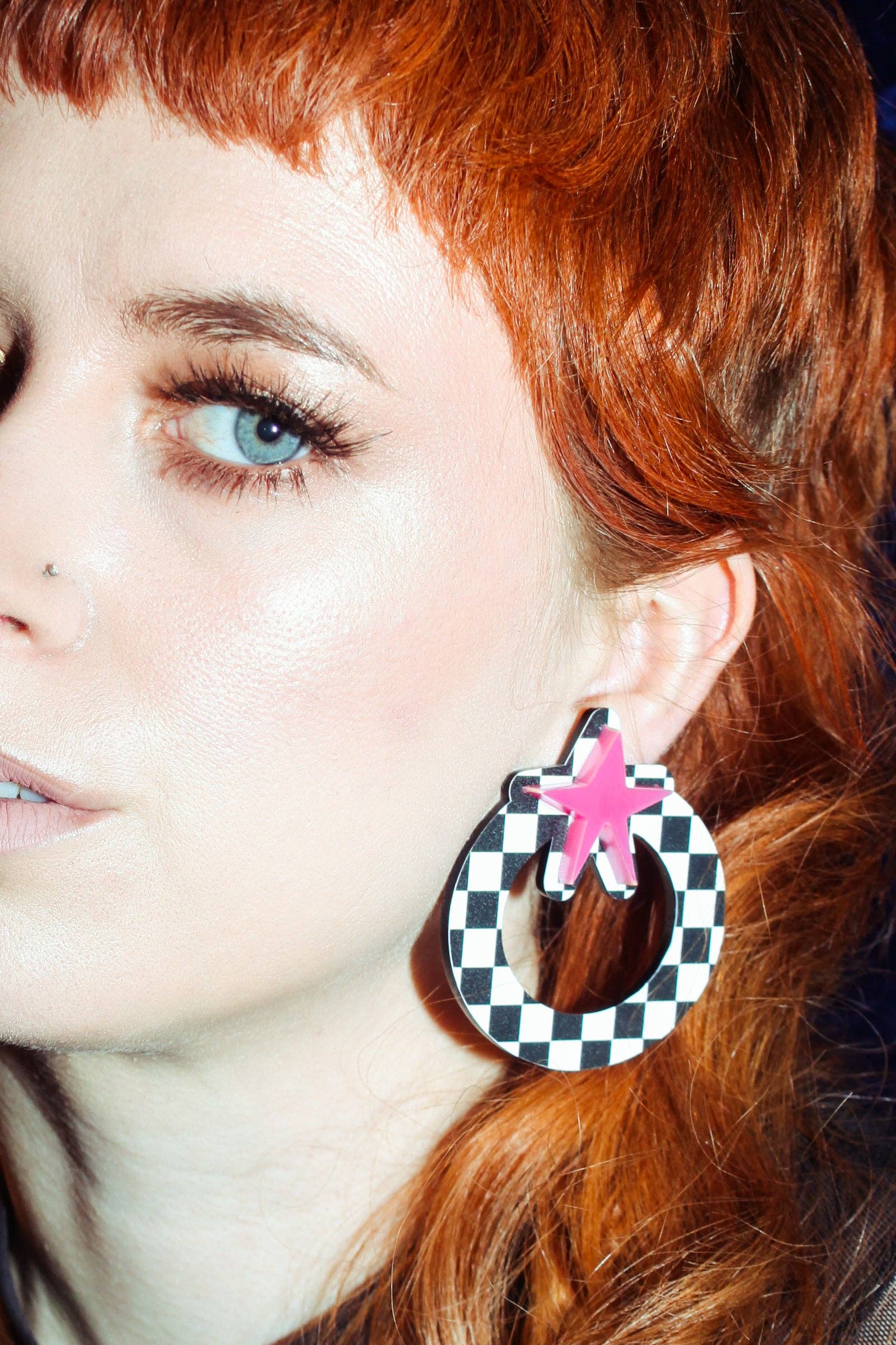 Fairly Odd Shop - Wholesale Dangle Earrings - Star Knockers - Checkerboard1