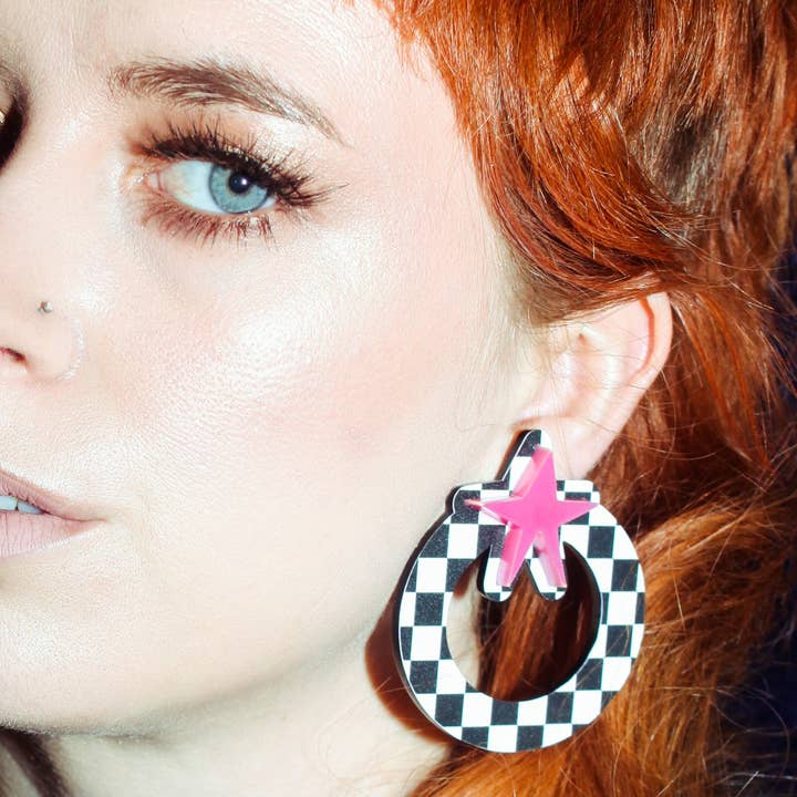 Fairly Odd Shop - Wholesale Dangle Earrings - Star Knockers - Checkerboard1