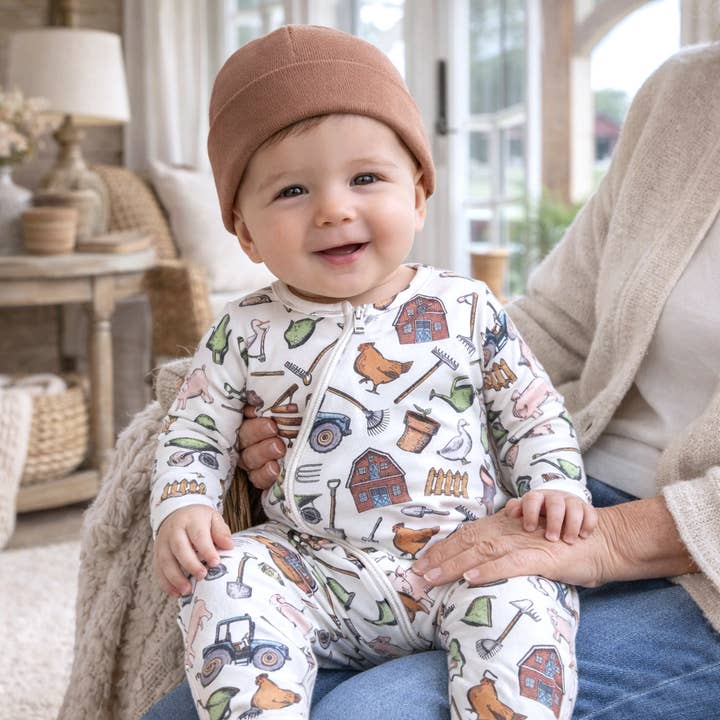 Farmer's Market Baby Zipper Romper – Soft Bamboo One-Piece for wholesale by Tesa Babe