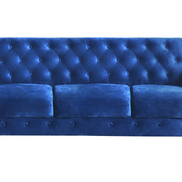 Home Design - Wholesale Sofa - 2-Piece Casper Velvet Rolled Arm Living Room Set with Loveseat and Sofa, Foam-Filled Cushions, Nailhead Trim, Navy Blue8