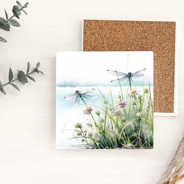 Aria Rae - Wholesale Coasters - Dragonfly Pond Coaster - Ceramic Tile Coaster0