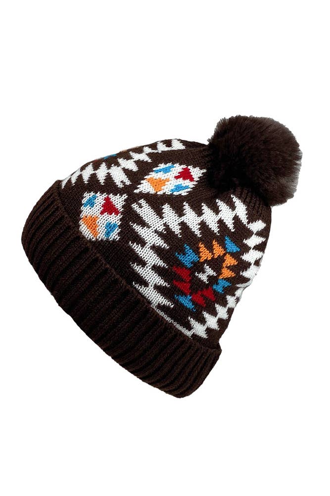 UNISHE – Großhandel Beanie – Damen – Aztekische Strickmütze mit Pompon im Westernstil MOQ 3 Stück ZZKF3053