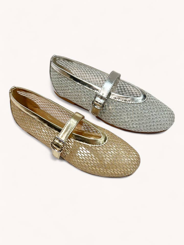 CCOCCI - Wholesale Flats - Women's - ACCEPT-29 FISHNET MESH UPPER ROUND TOE BALLET FLAT