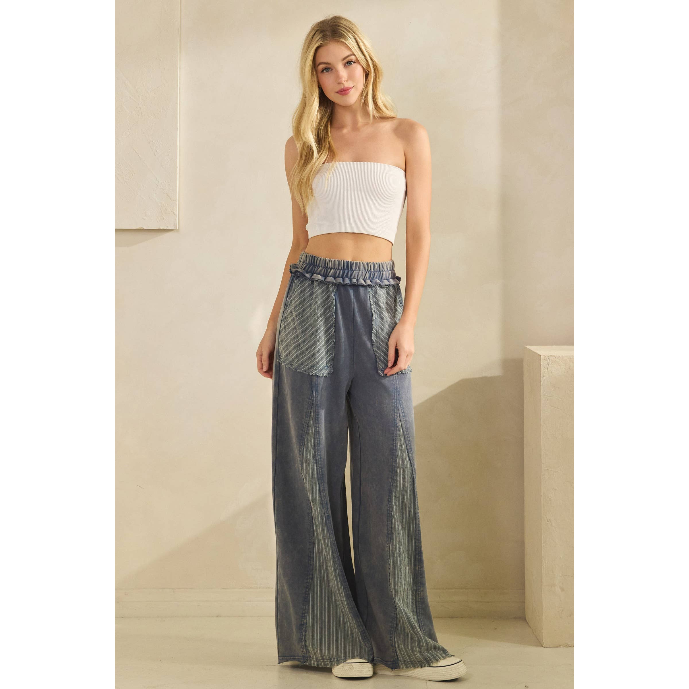 DENIM BLUE COASTAL DRIFT WIDE-LEG PANTS (SP8082) for wholesale on Faire3
