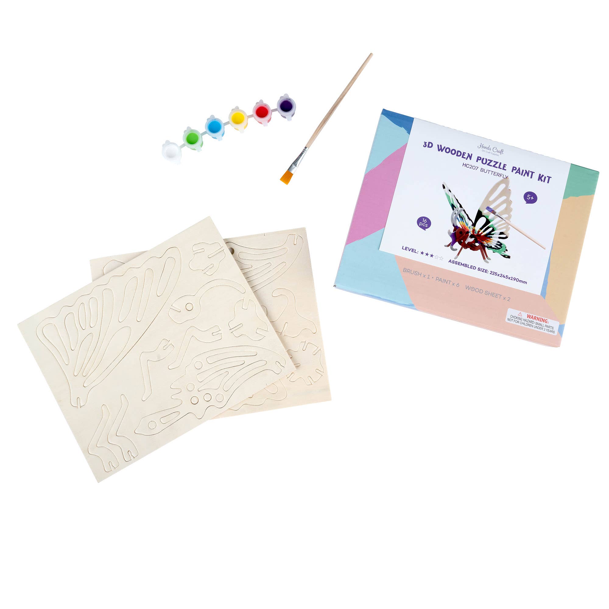 Hands Craft - Vente Kit de bricolage – enfant - Puzzle en bois 3D avec kit de peinture : Papillon2