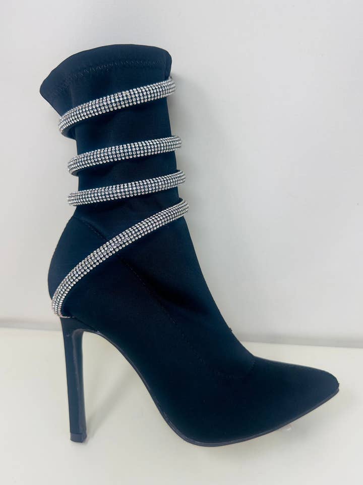 Mars Sky Shoes Wholesale - Wholesale Sock Boots - Women's - Wild Diva Women Rhinestone Wrap Strap Heeled Sock Boots