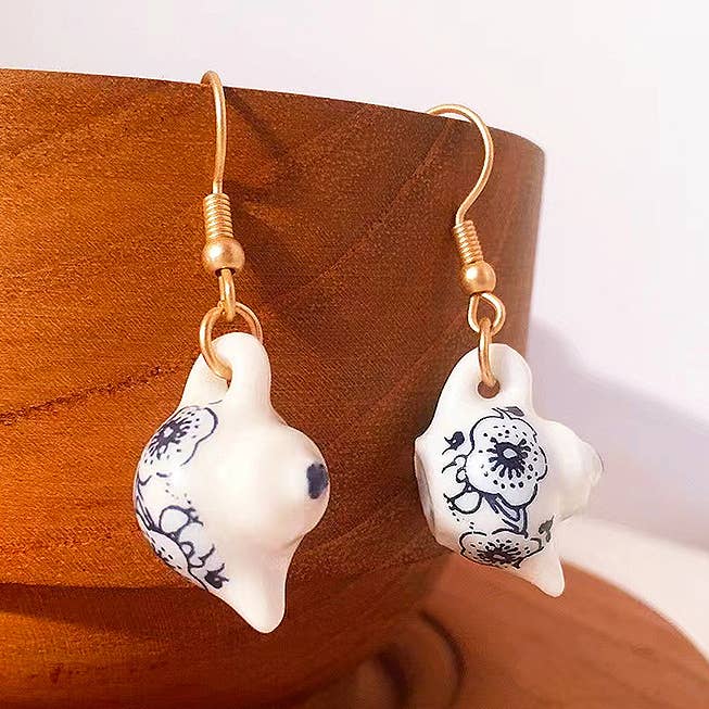 Delicate Ceramic Teapot Earrings for wholesale by Tourtiwi
