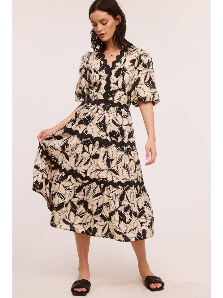 Ultramarine - Wholesale Dress - Women's - Printed Ric-Rac Midi Dress5