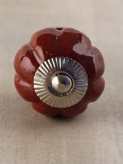 Solid brun melonformad keramisk köksskåpsknopp för wholesale av KNOBCO