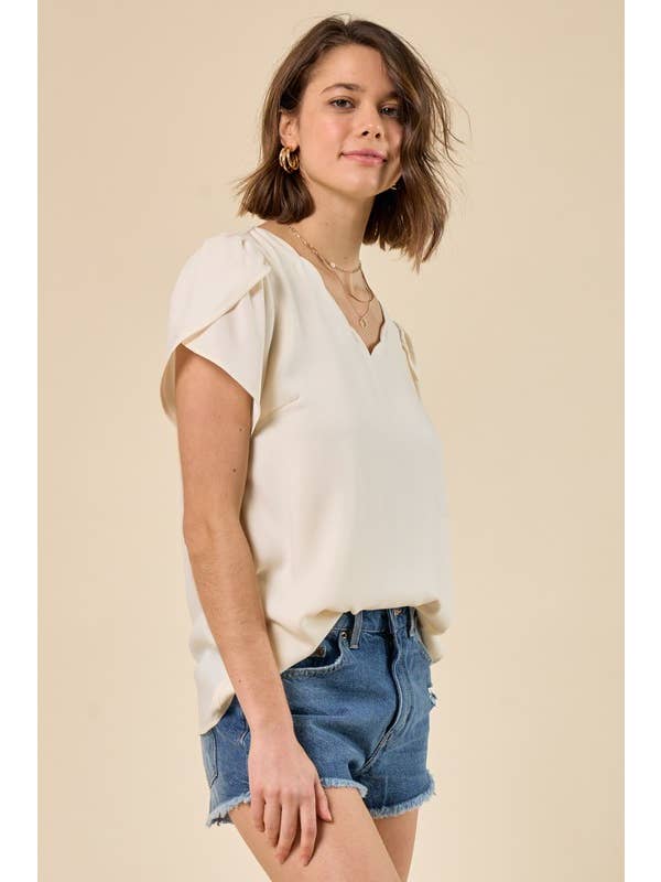 Doe and Rae – Blusa - Mulher por atacado – Manga Tulipa Scallop Neck - 41043T1