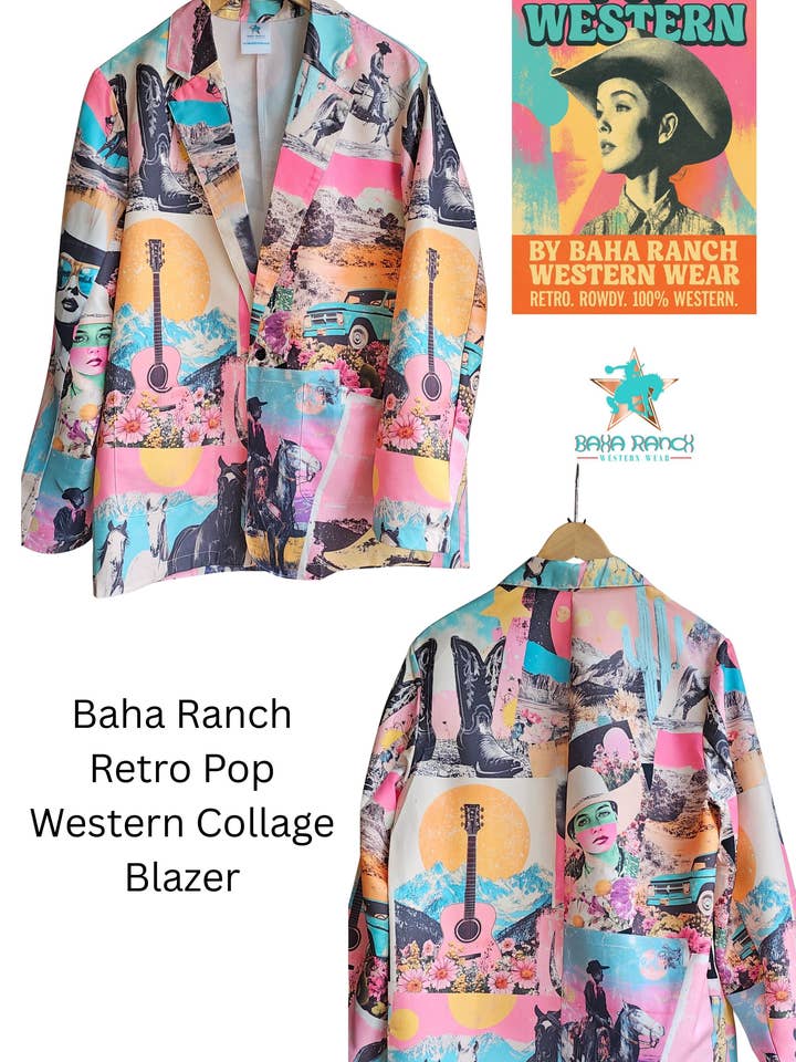 BAHA RANCH WESTERN WEAR - Wholesale Blazer - Women's - Baha Ranch Retro Pop Western Collage Blazer5