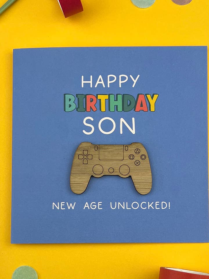 Gamen 'Zoon' Verjaardagskaart voor wholesale door KDee Designs