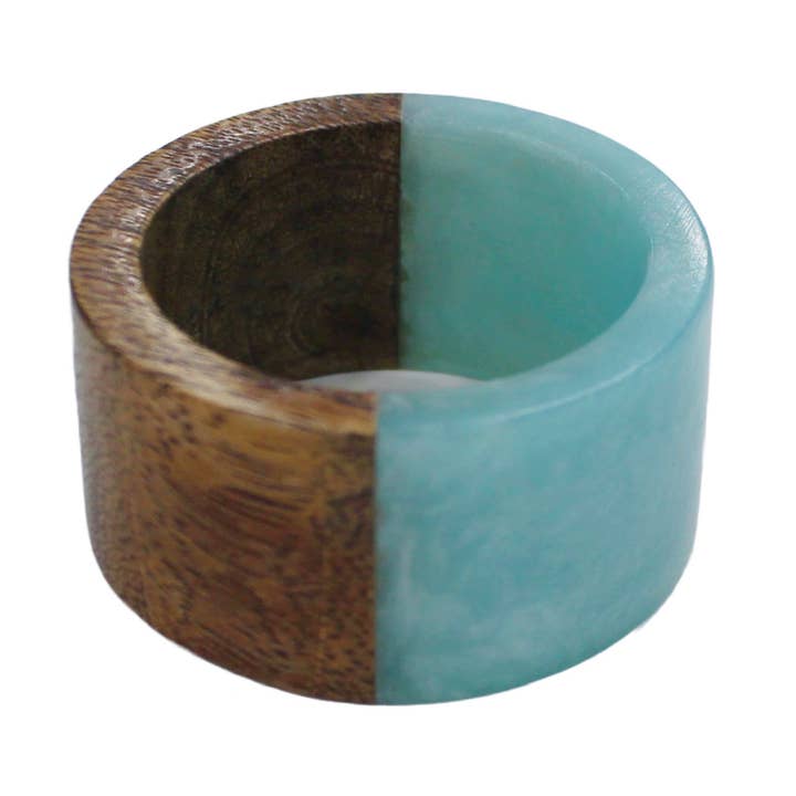 Anel de Guardanapo Redondo de Madeira de Manga Natural em Aqua, Conjunto de 4 por atacado de Trunkin'