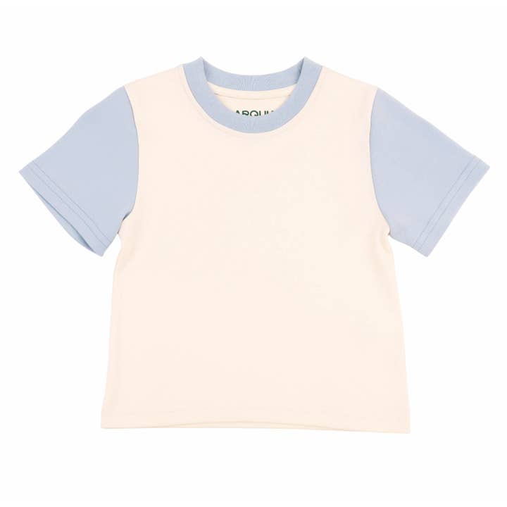 Kinder-Colorblock-T-Shirt in Weiß mit Hellblau für den Großhandel von Arquia