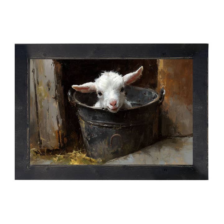 Metal Bucket with Happy Lamb - Horizontal Frame for wholesale by ginger blue
