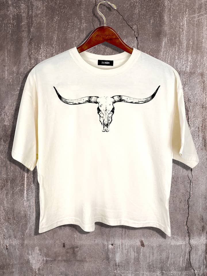 Longhorn bull skull Graphic Crop Tee for wholesale by 2&moon