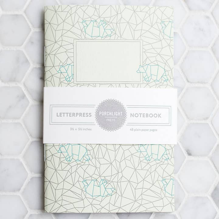 Origami Bear Pocket Letterpress Notebook for wholesale by Porchlight Press Letterpress